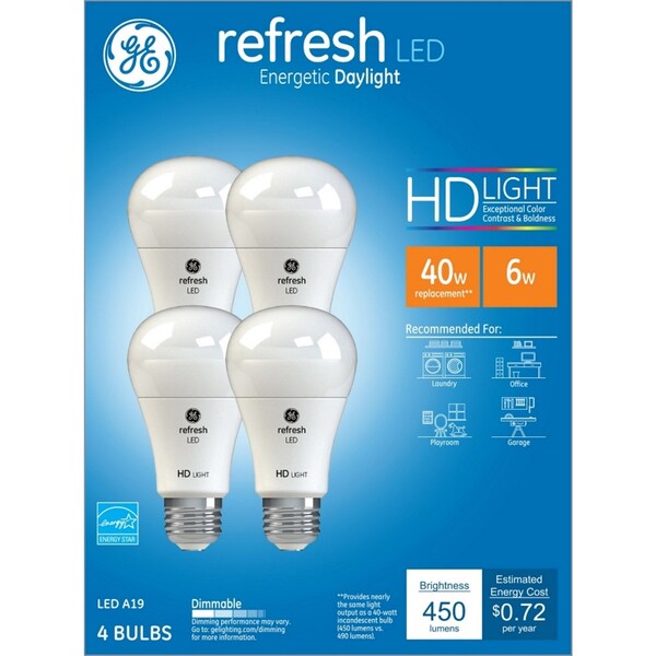 Current GE Refresh A19 E26 (Medium) LED Bulb Daylight 40 W , 4PK 98283 Zoro